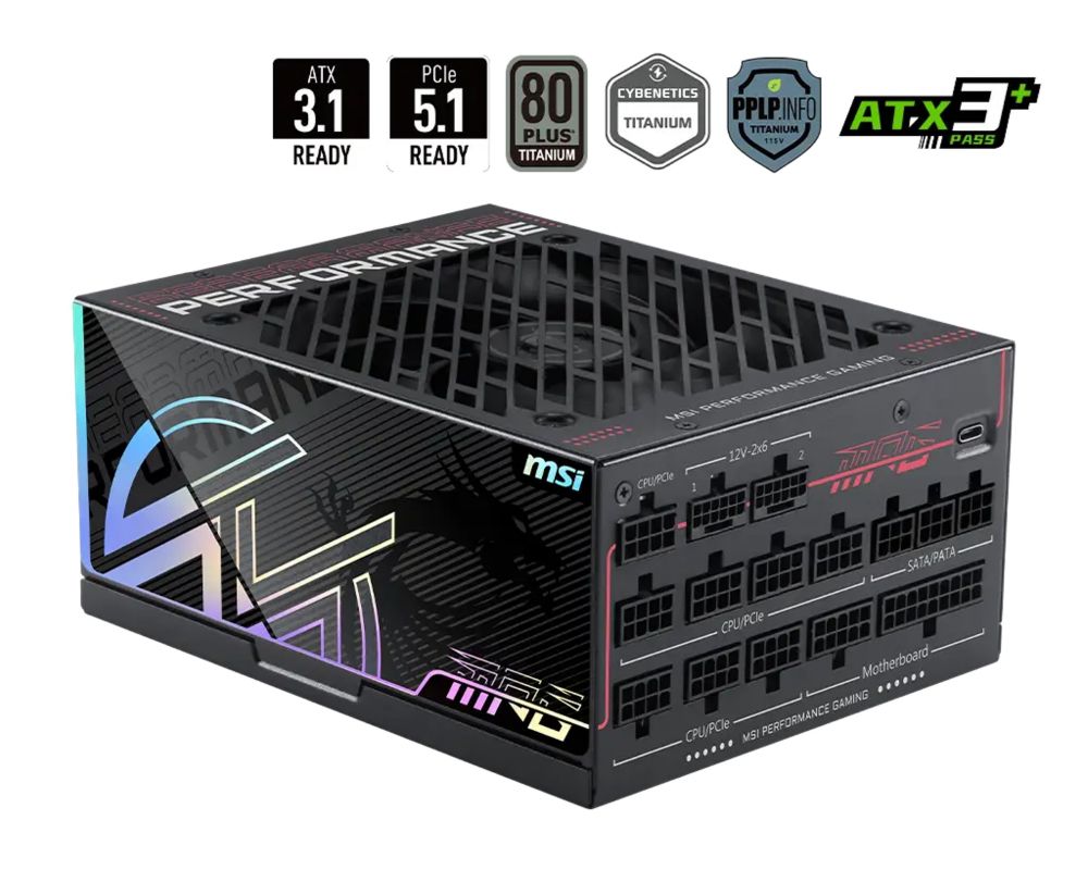 MSI FUENTE DE PODER MSI (MPG AI1300TS PCIE5) 1300W, PCI 5.1, FULL MODULAR, 80 PLUS PLATINUM, PFC ACTIVO, ATX 3.1