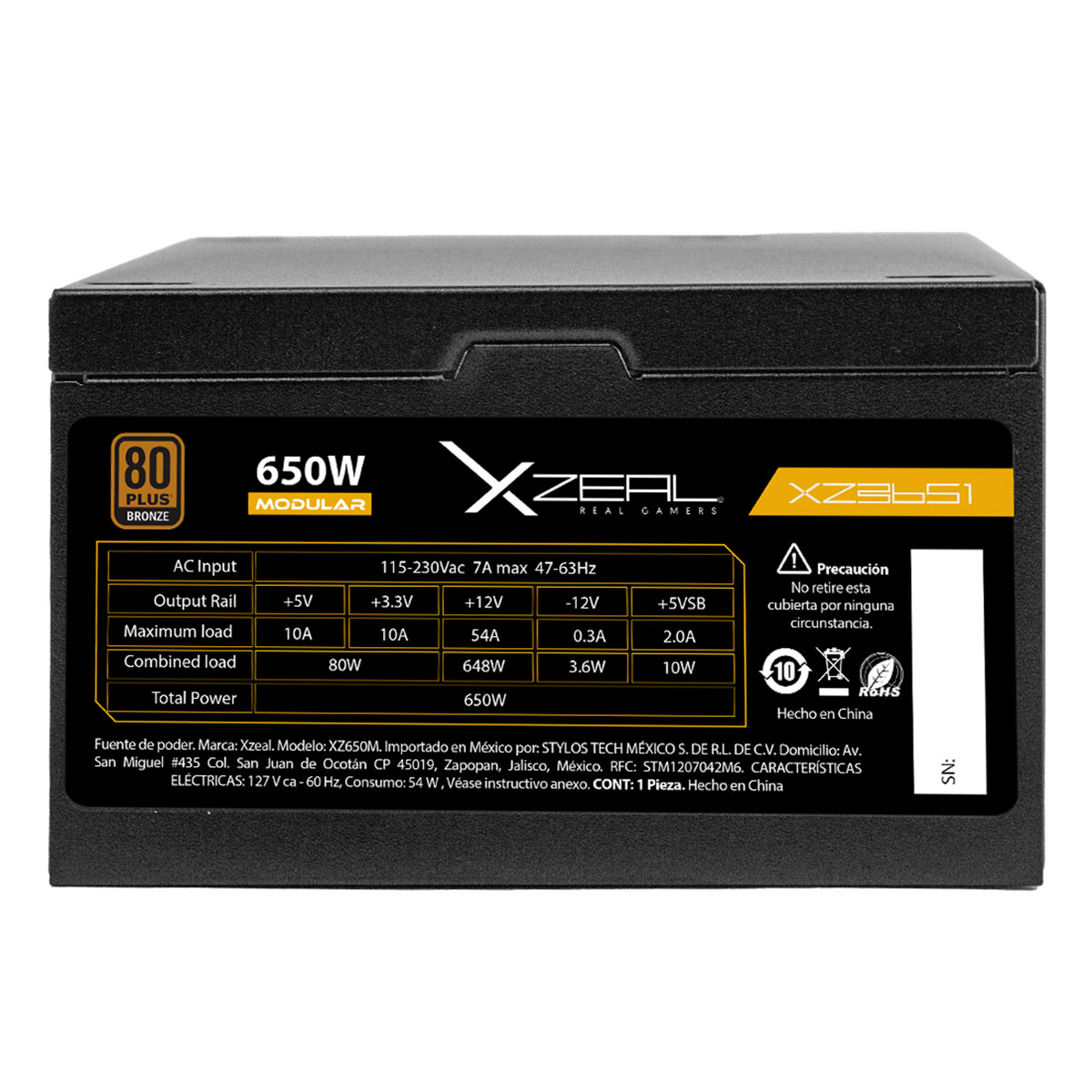 FUENTE DE PODER XZEAL (XZPS650M1B) XZ650M, 650W ATX, 80 PLUS