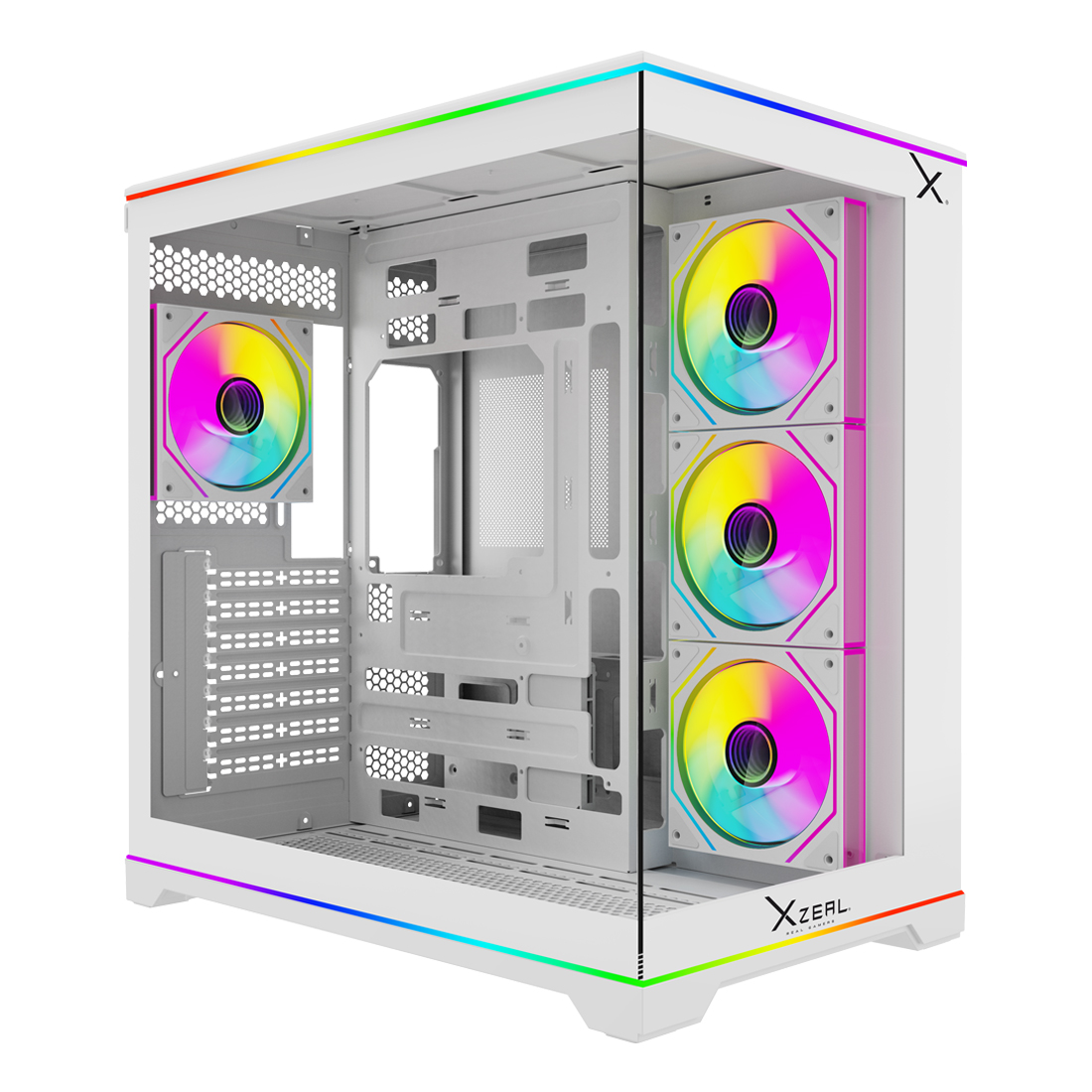 GABINETE XZEAL (XZGAAL1W) XZ180, ATX, CRISTAL, PANT LED,  3*