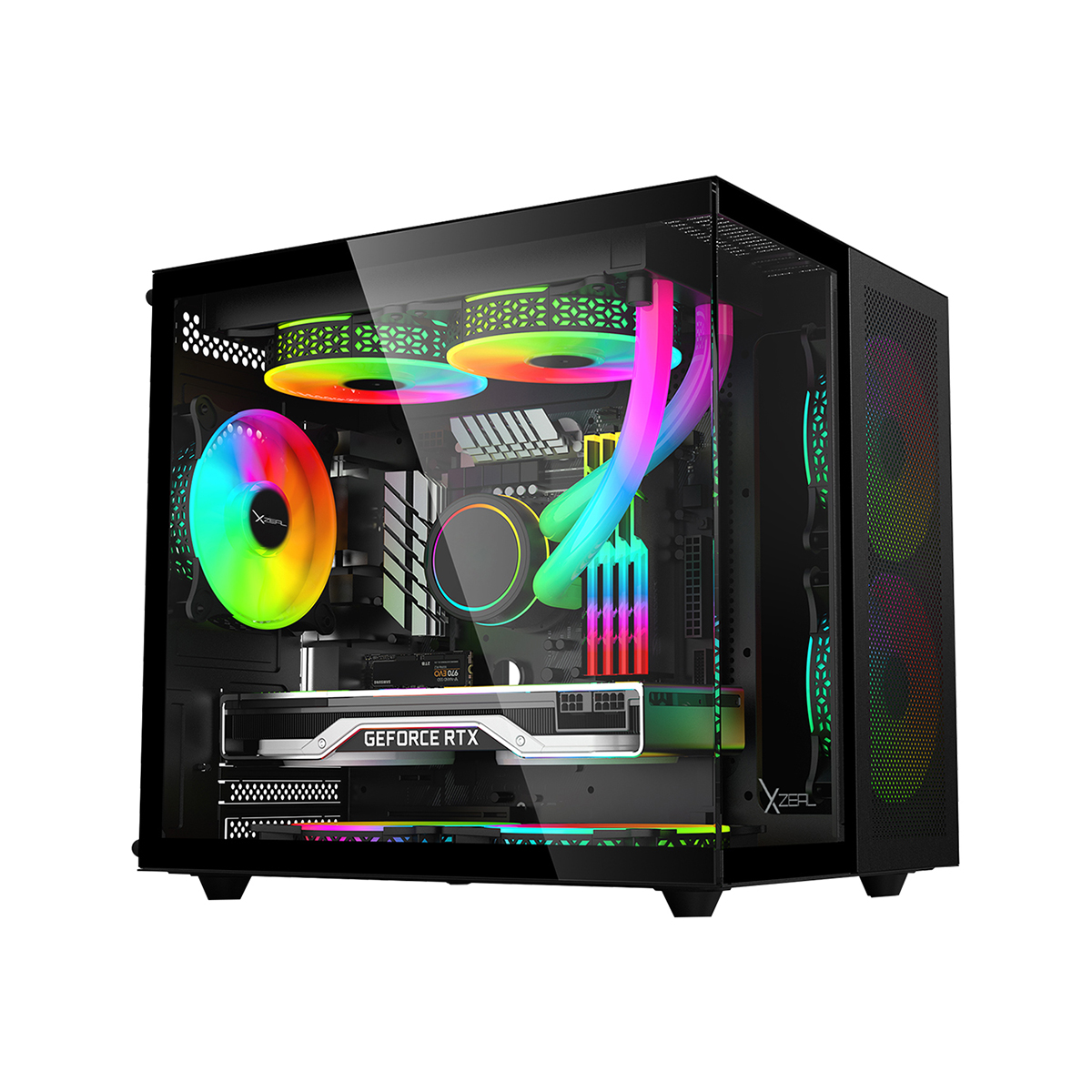 GABINETE XZEAL (XZGAMC1B) CUBO, MINI ITX,CRISTAL, 3*VENT ARG